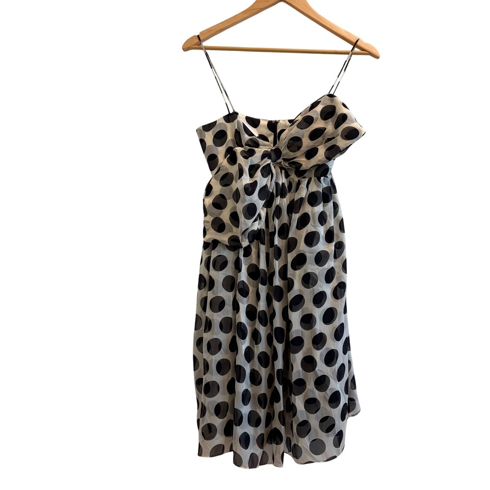 Milly of New York Silk Polka Dot Bow Mini Dress Black White Size 2